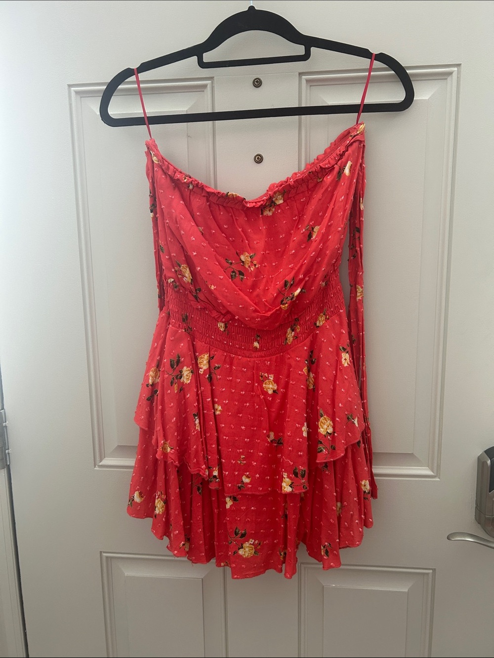 Red Floral Off the Shoulder Tiered Sundress